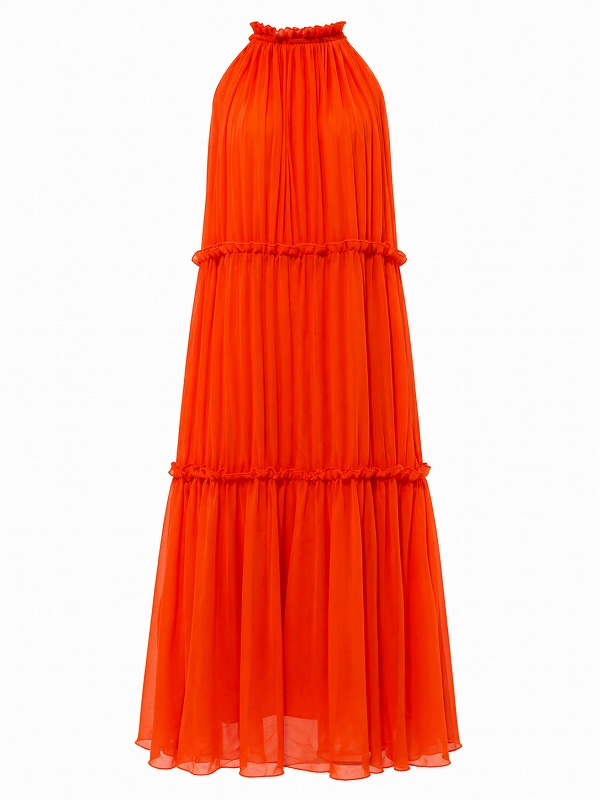 【新品DRESS 1940】アメスリホルターネックプリーツフレアロングドレス オレンジ【asos】